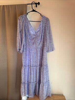 NWT Large Sincerely Jules Floral Lavender Tiered V-Neck Women’s Dress